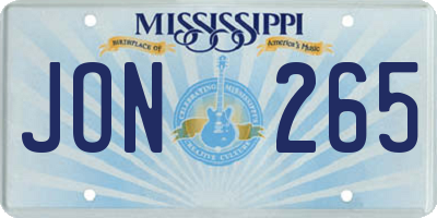 MS license plate JON265