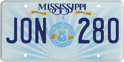 MS license plate JON280