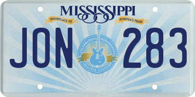 MS license plate JON283