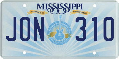 MS license plate JON310