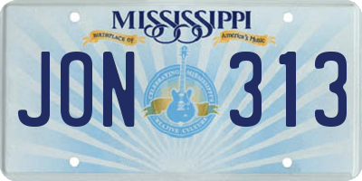 MS license plate JON313
