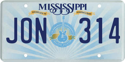 MS license plate JON314