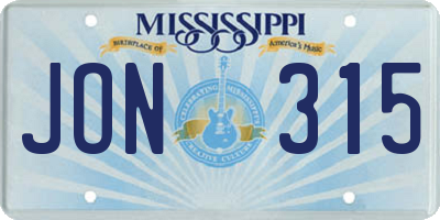 MS license plate JON315