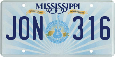 MS license plate JON316