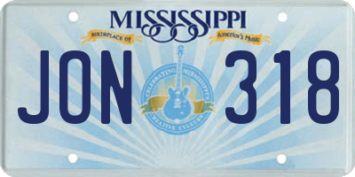 MS license plate JON318
