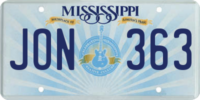 MS license plate JON363