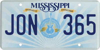 MS license plate JON365