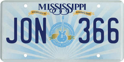 MS license plate JON366