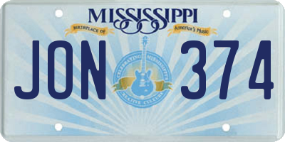 MS license plate JON374