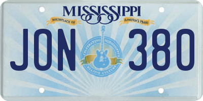 MS license plate JON380