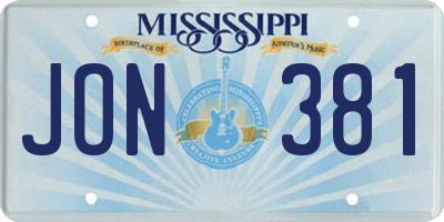 MS license plate JON381