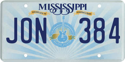 MS license plate JON384