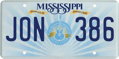 MS license plate JON386