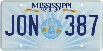 MS license plate JON387