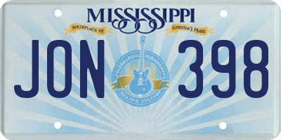 MS license plate JON398