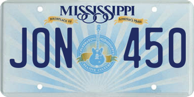 MS license plate JON450