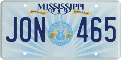 MS license plate JON465