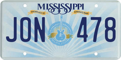 MS license plate JON478