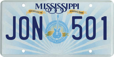 MS license plate JON501
