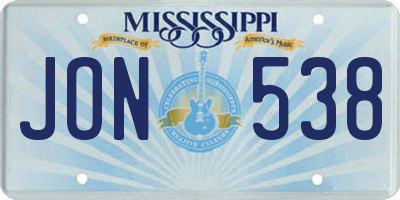 MS license plate JON538
