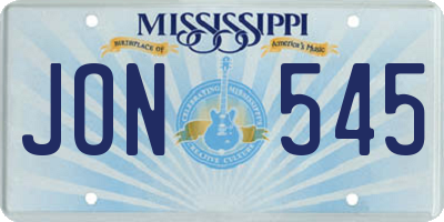 MS license plate JON545