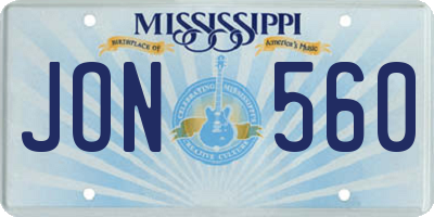 MS license plate JON560
