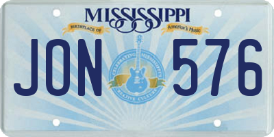 MS license plate JON576