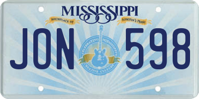 MS license plate JON598