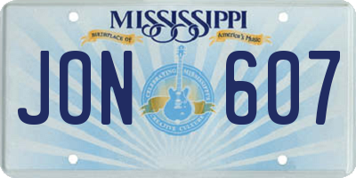 MS license plate JON607