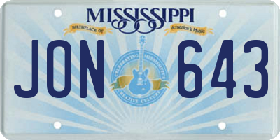 MS license plate JON643