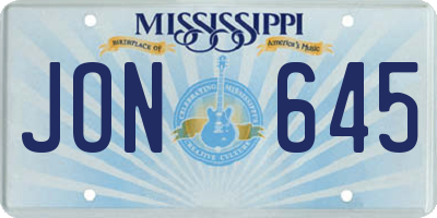MS license plate JON645