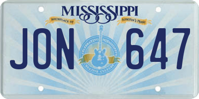 MS license plate JON647