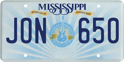 MS license plate JON650
