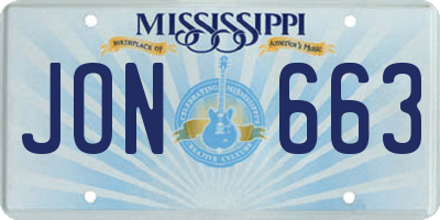 MS license plate JON663