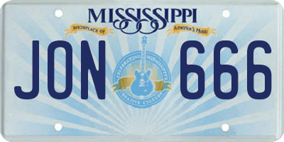 MS license plate JON666