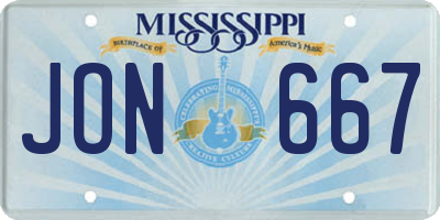 MS license plate JON667