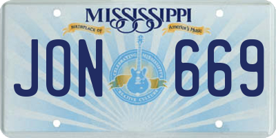 MS license plate JON669