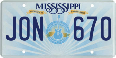 MS license plate JON670