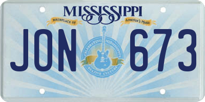 MS license plate JON673