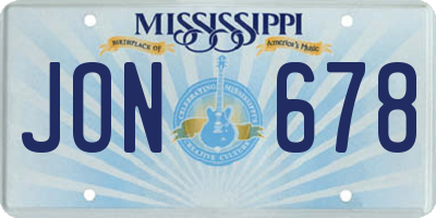 MS license plate JON678