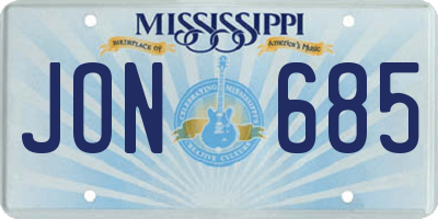 MS license plate JON685