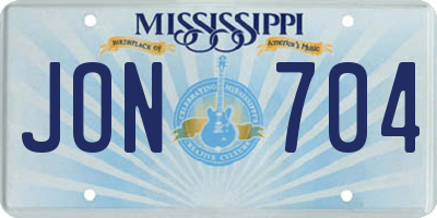 MS license plate JON704