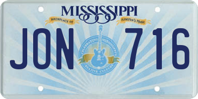 MS license plate JON716