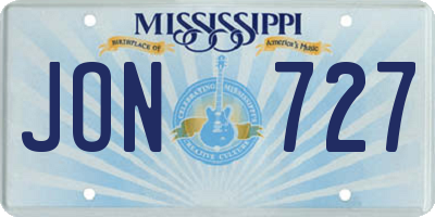 MS license plate JON727
