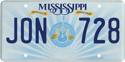 MS license plate JON728