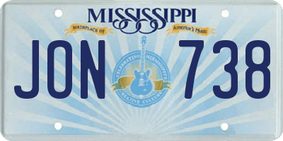 MS license plate JON738