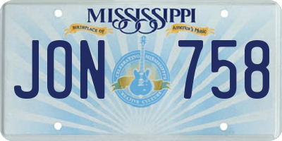 MS license plate JON758