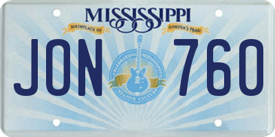 MS license plate JON760