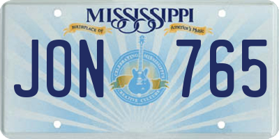 MS license plate JON765