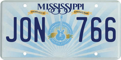 MS license plate JON766